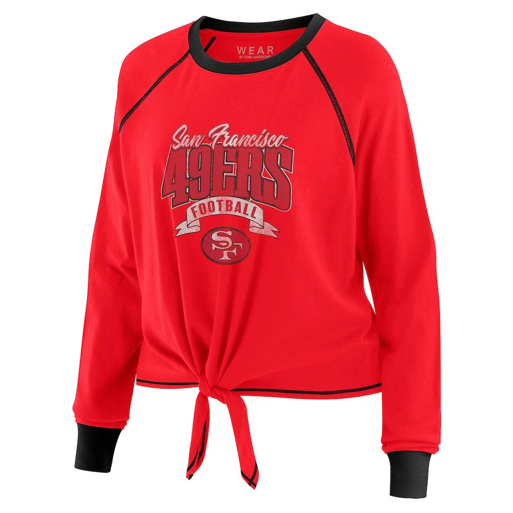 San Francisco 49ers WEAR by Erin Andrews Women's Tie-Front Long Sleeve Top Scarlet/Black - NFL