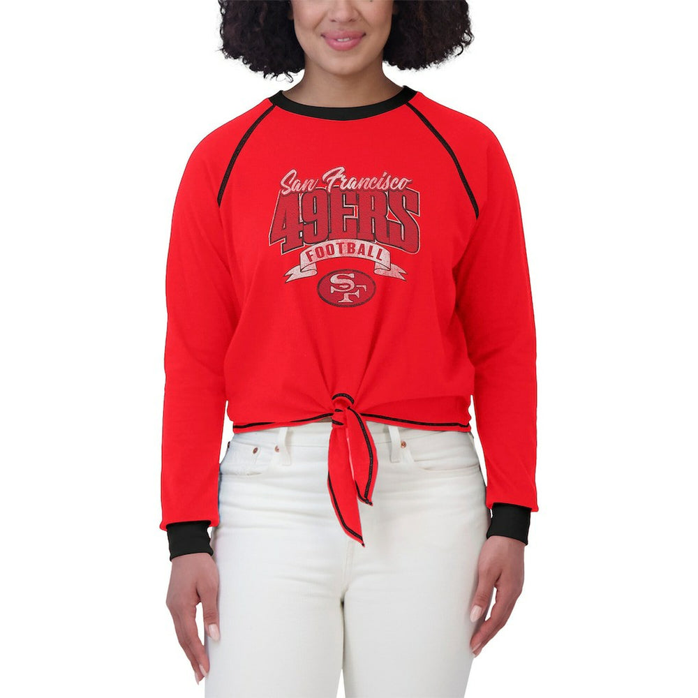 San Francisco 49ers WEAR by Erin Andrews Women's Tie-Front Long Sleeve Top Scarlet/Black - NFL
