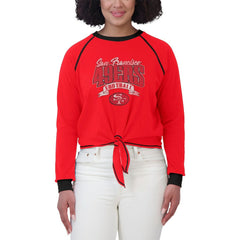 San Francisco 49ers WEAR by Erin Andrews Women's Tie-Front Long Sleeve Top Scarlet/Black - NFL
