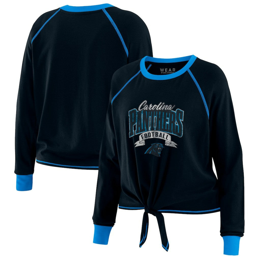 Carolina Panthers WEAR by Erin Andrews Women's Tie-Front Long Sleeve Top Black/Blue - NFL