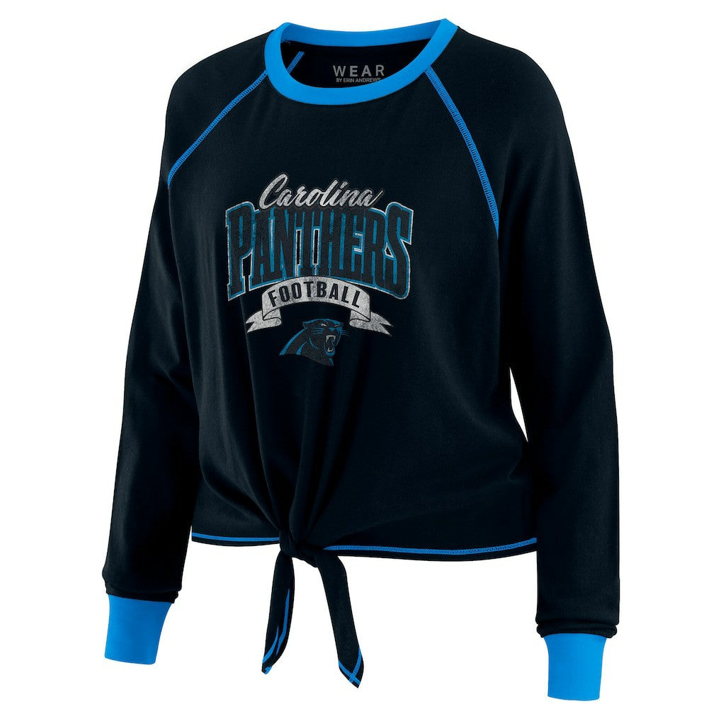 Carolina Panthers WEAR by Erin Andrews Women's Tie-Front Long Sleeve Top Black/Blue - NFL
