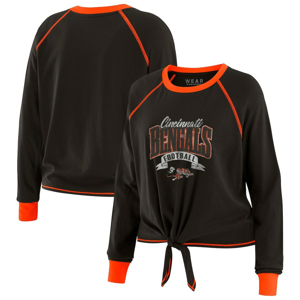 Cincinnati Bengals WEAR by Erin Andrews Women's Tie-Front Long Sleeve Top Black/Orange - NFL