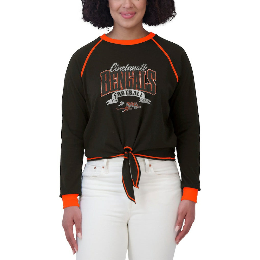 Cincinnati Bengals WEAR by Erin Andrews Women's Tie-Front Long Sleeve Top Black/Orange - NFL