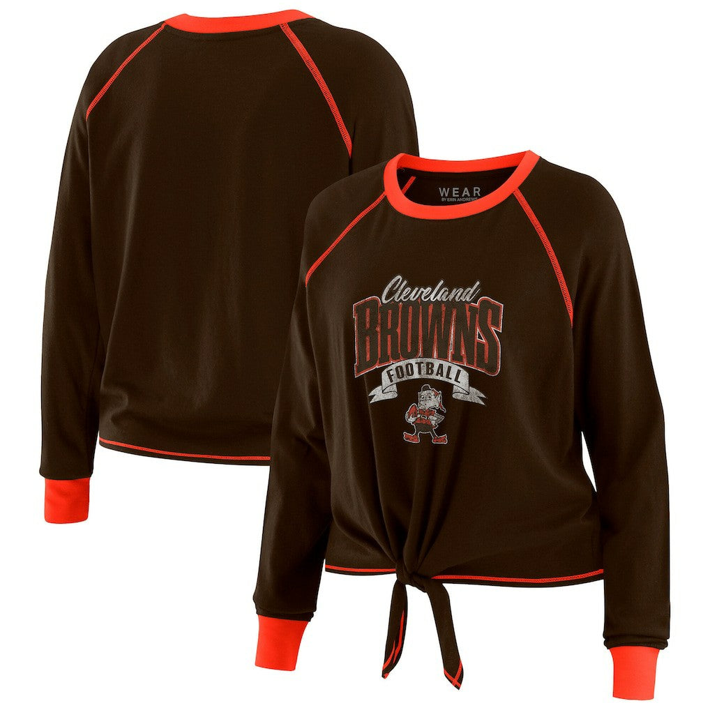 Cleveland Browns WEAR by Erin Andrews Women's Tie-Front Long Sleeve Top Brown/Orange - NFL