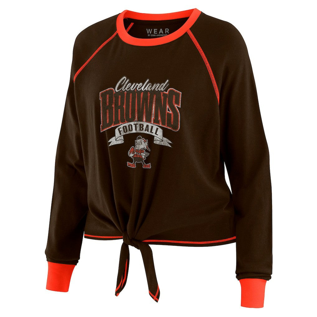 Cleveland Browns WEAR by Erin Andrews Women's Tie-Front Long Sleeve Top Brown/Orange - NFL