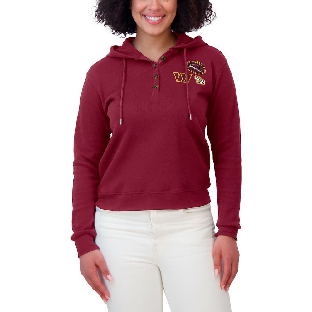 Washington Commanders WEAR by Erin Andrews Women's Waffle Hoodie Pullover Top Burgundy - NFL