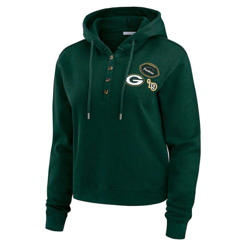 Green Bay Packers WEAR by Erin Andrews Women's Waffle Hoodie Pullover Top Green - NFL