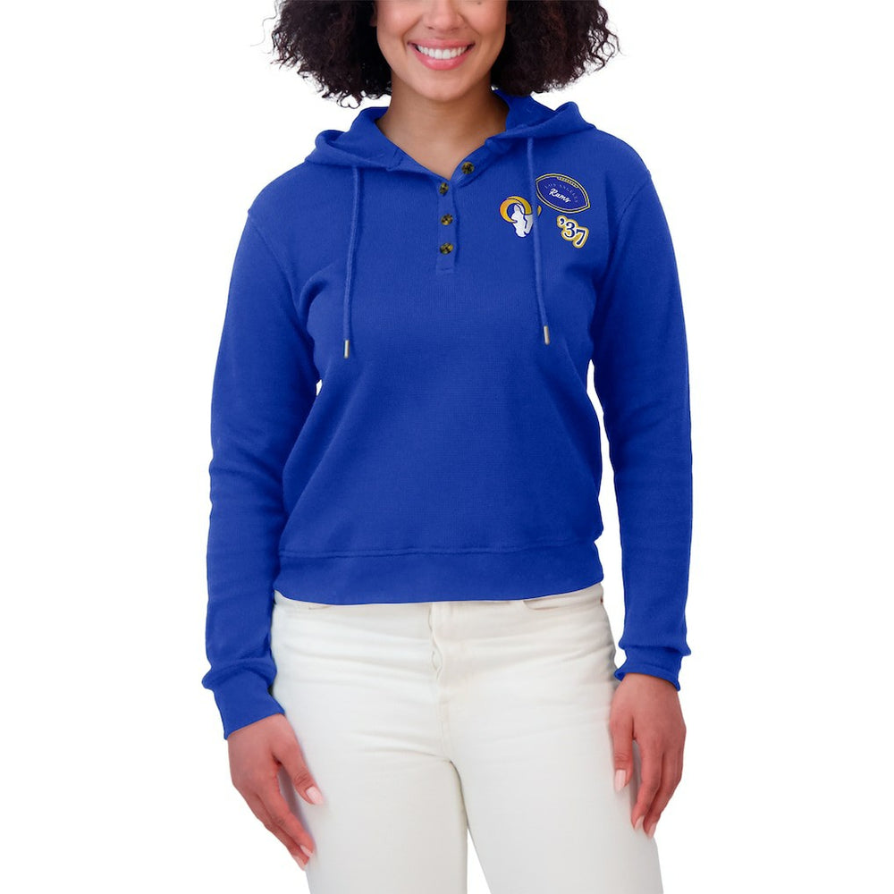 Los Angeles Rams WEAR by Erin Andrews Women's Waffle Hoodie Pullover Top Royal - NFL