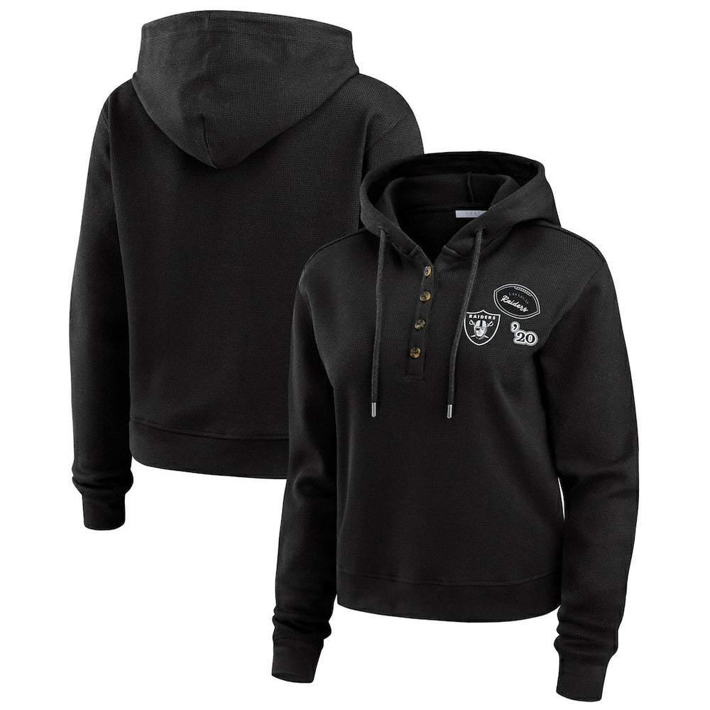 Las Vegas Raiders WEAR by Erin Andrews Women's Waffle Hoodie Pullover Top Black - NFL