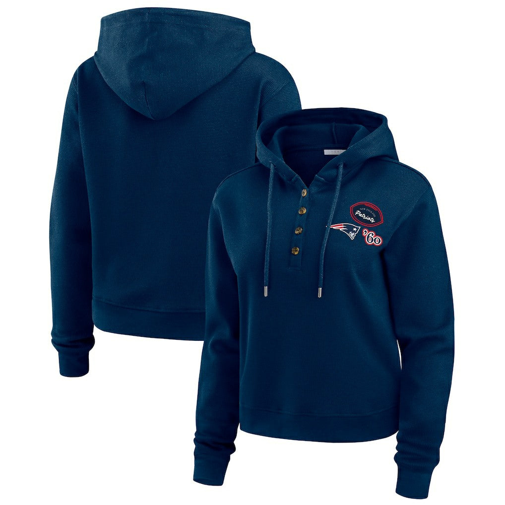 New England Patriots WEAR by Erin Andrews Women's Waffle Hoodie Pullover Top Navy - NFL