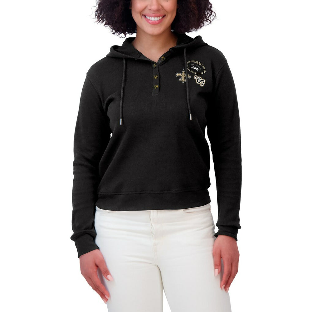 New Orleans Saints WEAR by Erin Andrews Women's Waffle Hoodie Pullover Top Black - NFL