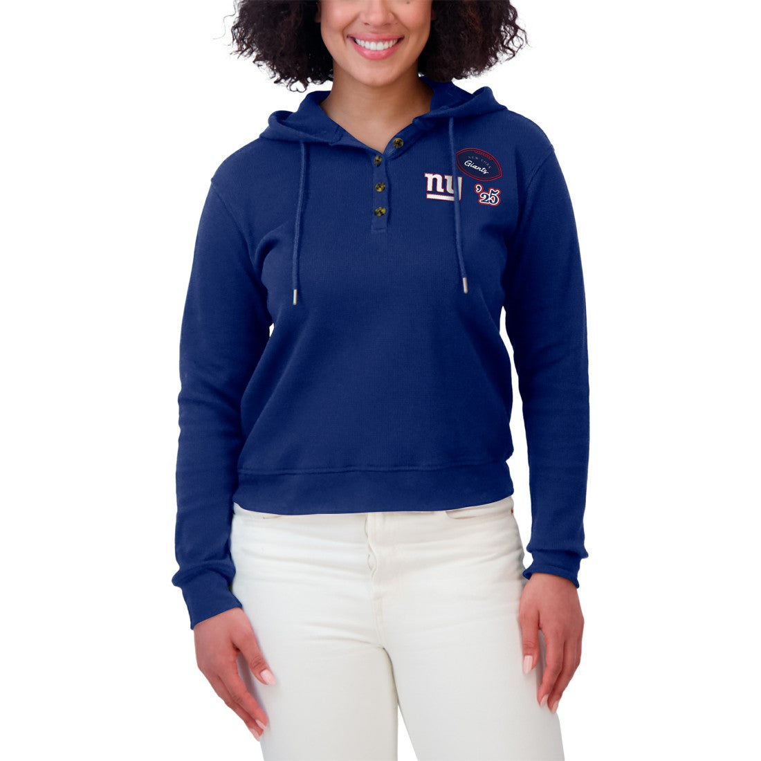 New York Giants WEAR by Erin Andrews Women's Waffle Hoodie Pullover Top Royal - NFL