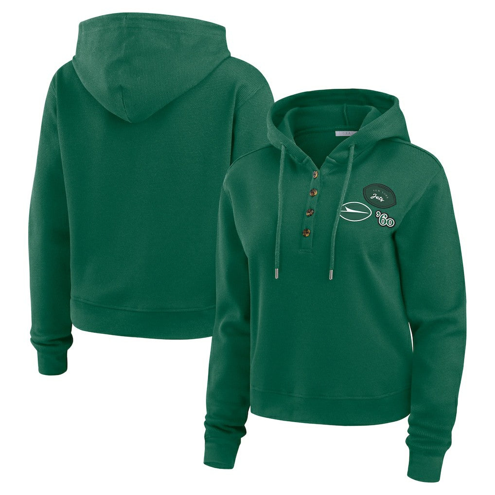New York Jets WEAR by Erin Andrews Women's Waffle Hoodie Pullover Top Green - NFL