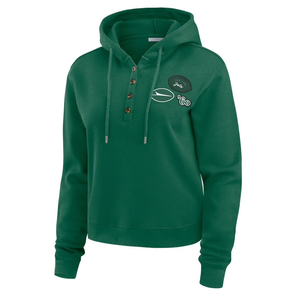 New York Jets WEAR by Erin Andrews Women's Waffle Hoodie Pullover Top Green - NFL