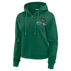 New York Jets WEAR by Erin Andrews Women's Waffle Hoodie Pullover Top Green - NFL