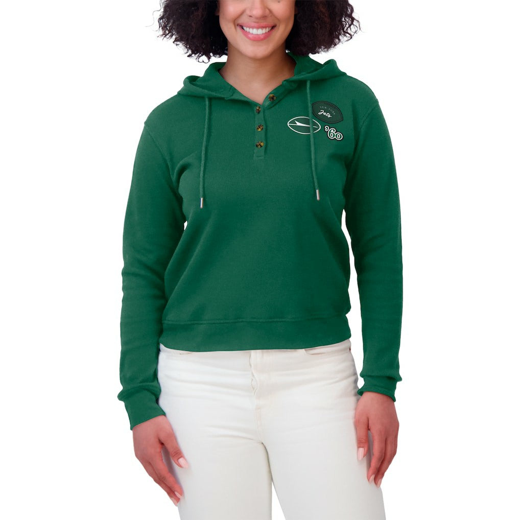 New York Jets WEAR by Erin Andrews Women's Waffle Hoodie Pullover Top Green - NFL