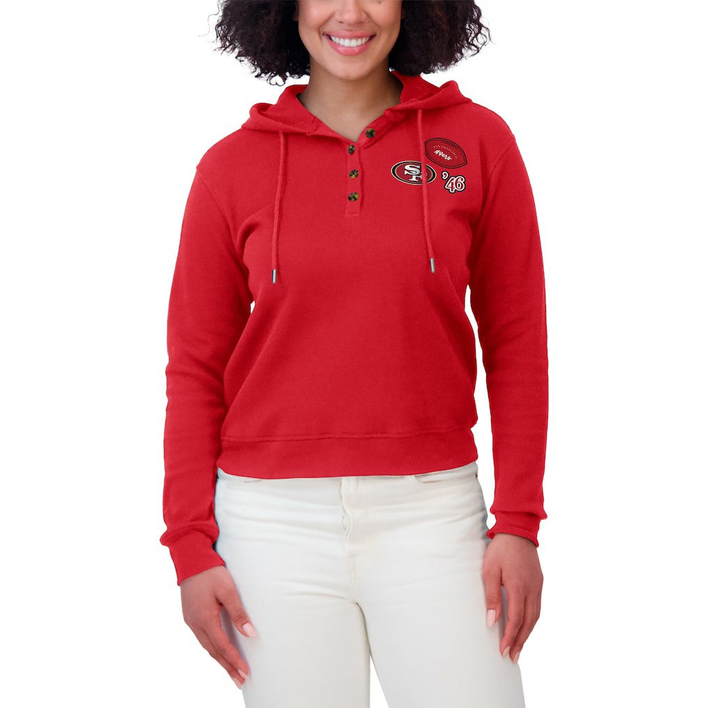 San Francisco 49ers WEAR by Erin Andrews Women's Waffle Hoodie Pullover Top Scarlet - NFL