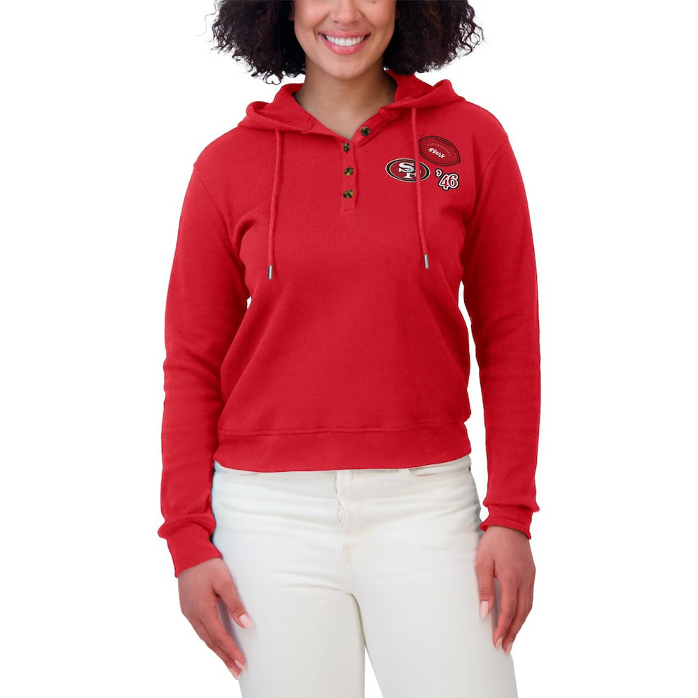 San Francisco 49ers WEAR by Erin Andrews Women's Waffle Hoodie Pullover Top Scarlet - NFL