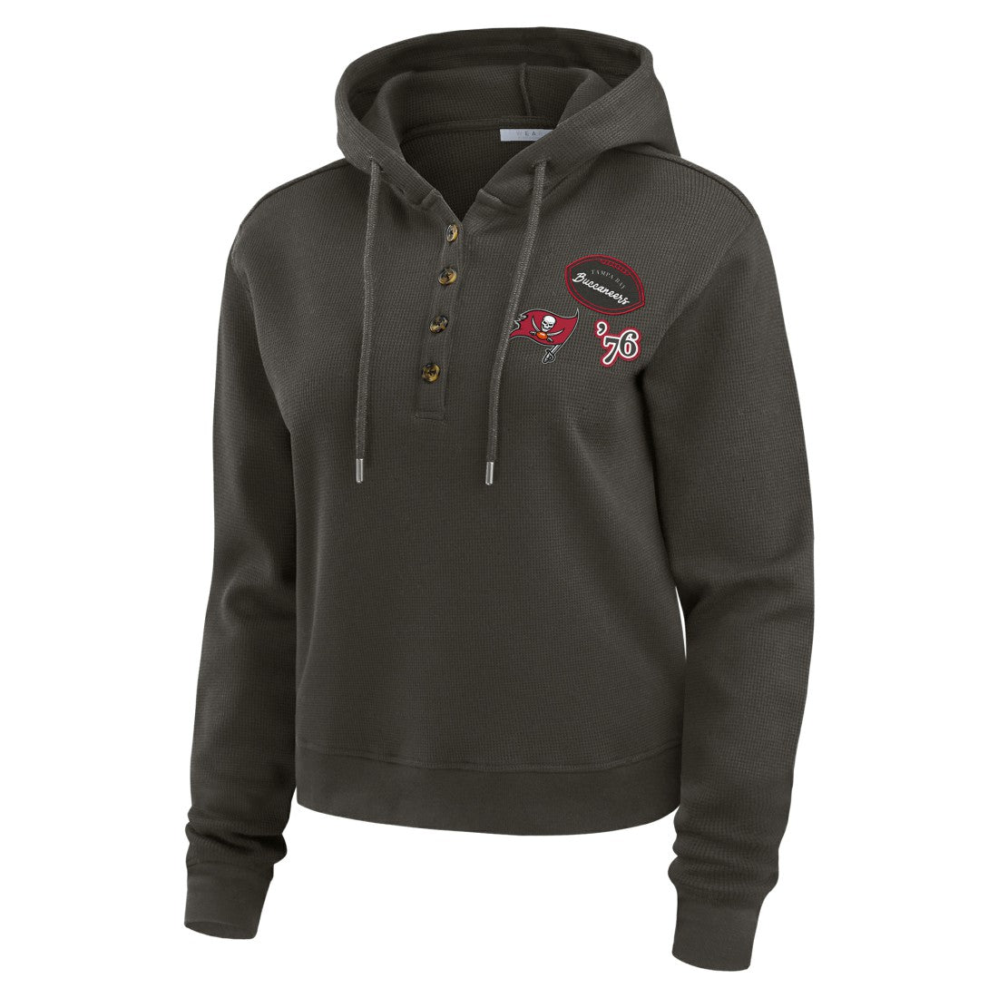 Tampa Bay Buccaneers WEAR by Erin Andrews Women's Waffle Hoodie Pullover Top Pewter - NFL
