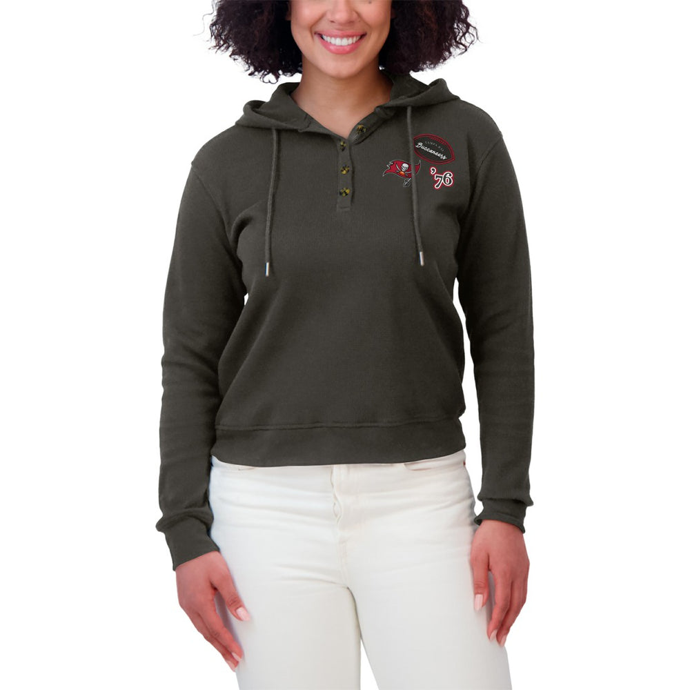 Tampa Bay Buccaneers WEAR by Erin Andrews Women's Waffle Hoodie Pullover Top Pewter - NFL