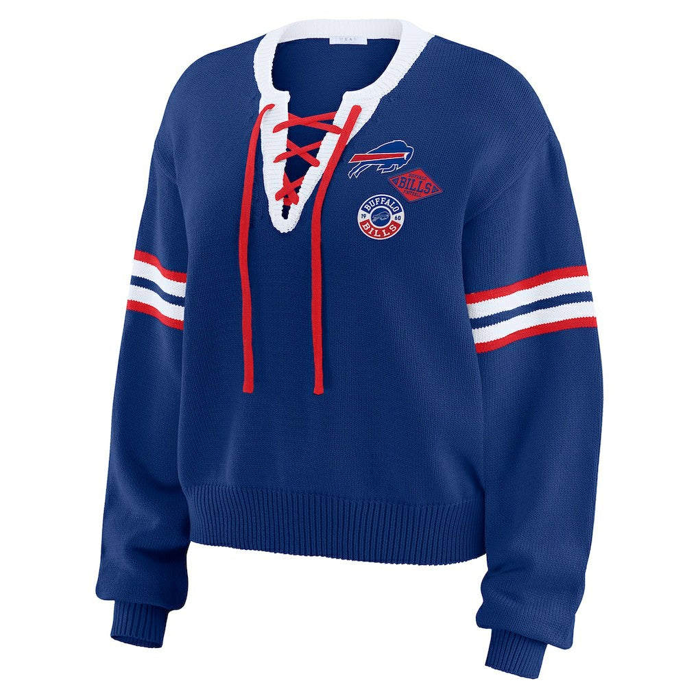 Buffalo Bills WEAR by Erin Andrews Women's Lace-Up Pullover Sweatshirt Royal - NFL