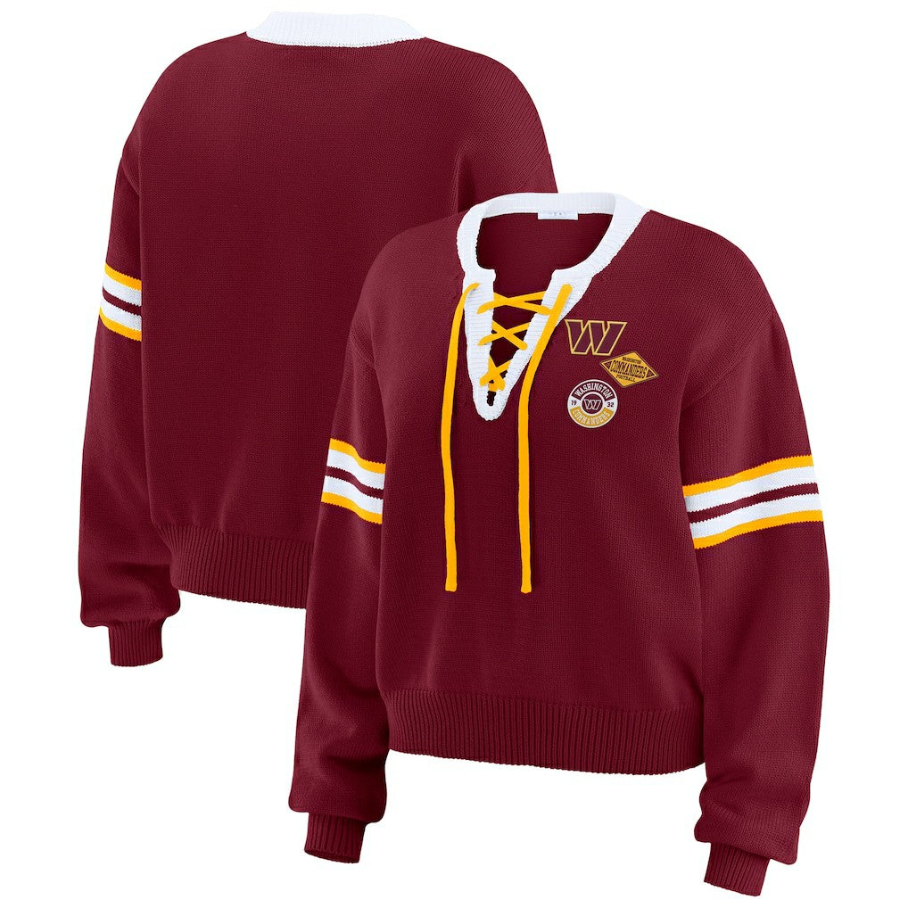 Washington Commanders WEAR by Erin Andrews Women's Lace-Up Pullover Sweatshirt Burgundy - NFL