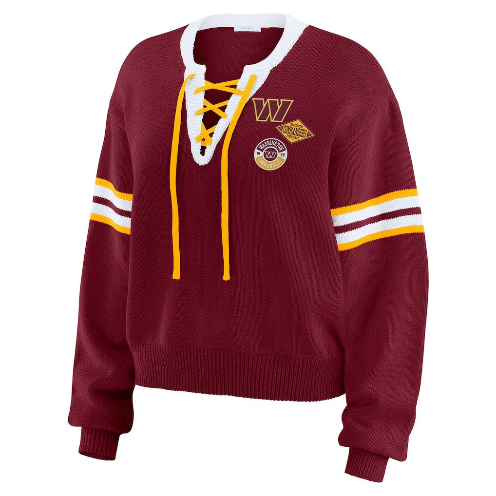 Washington Commanders WEAR by Erin Andrews Women's Lace-Up Pullover Sweatshirt Burgundy - NFL