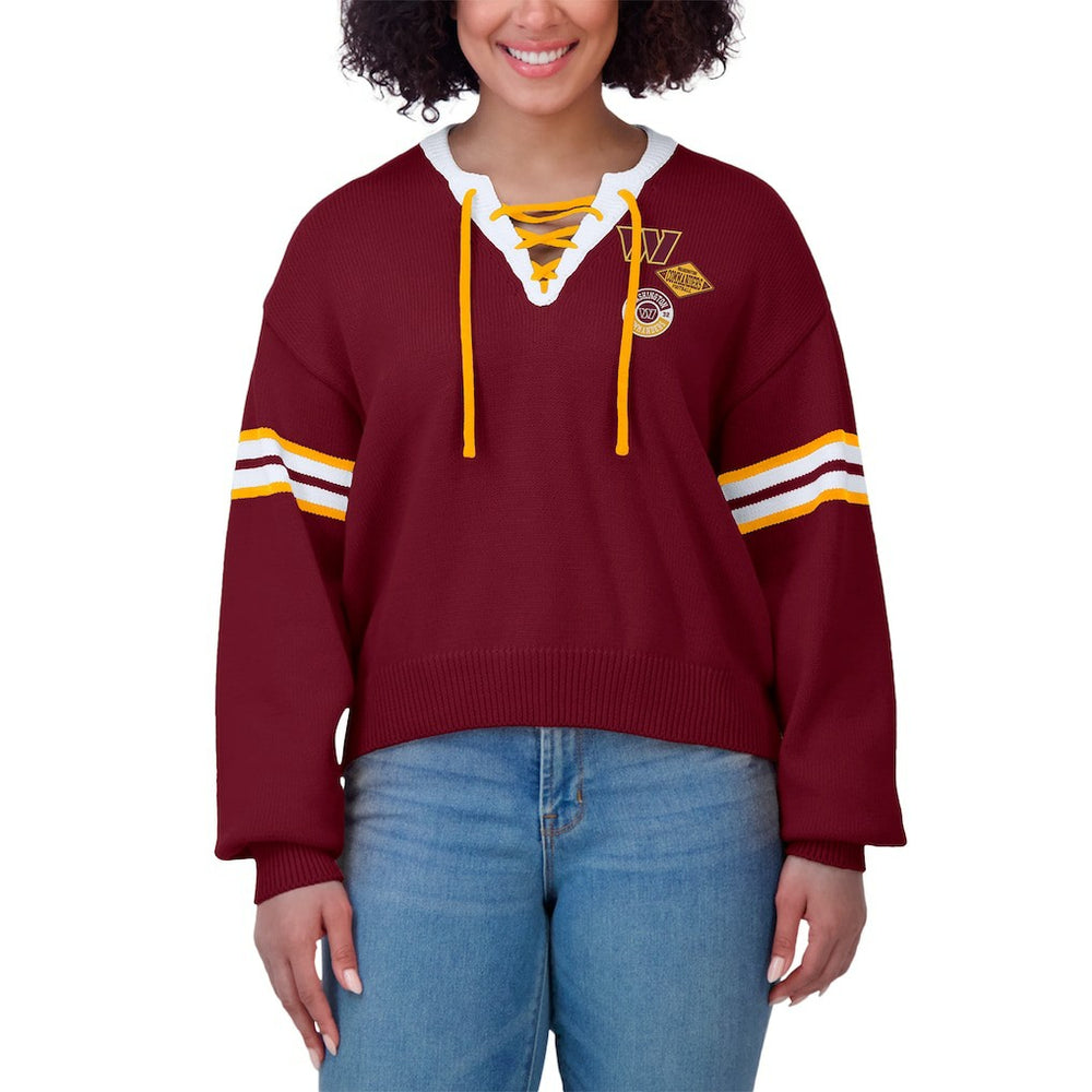 Washington Commanders WEAR by Erin Andrews Women's Lace-Up Pullover Sweatshirt Burgundy - NFL