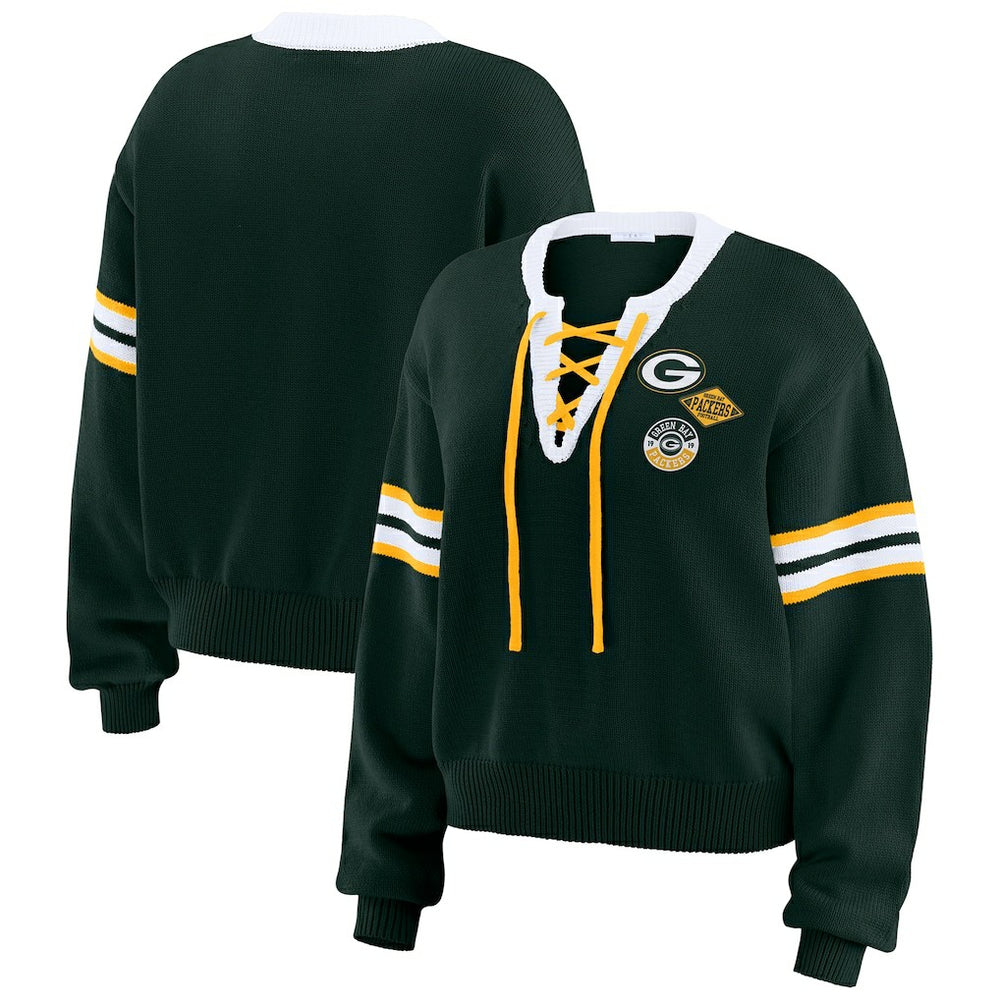 Green Bay Packers WEAR by Erin Andrews Women's Lace-Up Pullover Sweatshirt Green - NFL