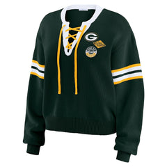 Green Bay Packers WEAR by Erin Andrews Women's Lace-Up Pullover Sweatshirt Green - NFL