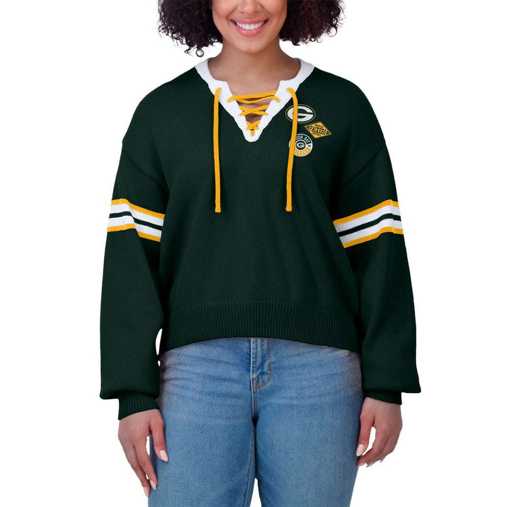Green Bay Packers WEAR by Erin Andrews Women's Lace-Up Pullover Sweatshirt Green - NFL