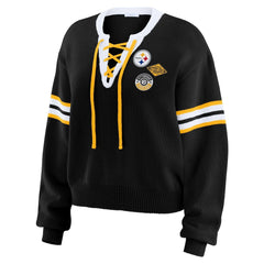 Pittsburgh Steelers WEAR by Erin Andrews Women's Lace-Up Pullover Sweatshirt Black - NFL