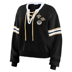 New Orleans Saints WEAR by Erin Andrews Women's Lace-Up Pullover Sweatshirt Black - NFL