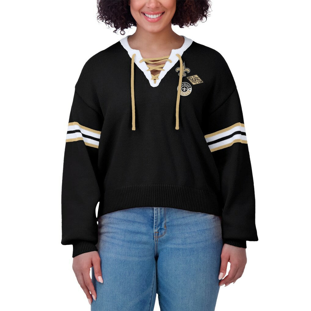 New Orleans Saints WEAR by Erin Andrews Women's Lace-Up Pullover Sweatshirt Black - NFL