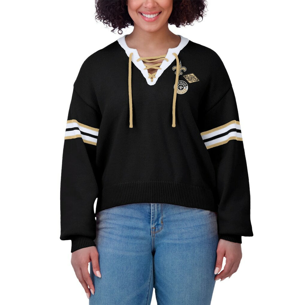 New Orleans Saints WEAR by Erin Andrews Women's Lace-Up Pullover Sweatshirt Black - NFL