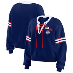 New York Giants WEAR by Erin Andrews Women's Lace-Up Pullover Sweatshirt Royal - NFL
