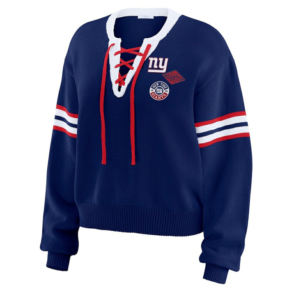 New York Giants WEAR by Erin Andrews Women's Lace-Up Pullover Sweatshirt Royal - NFL