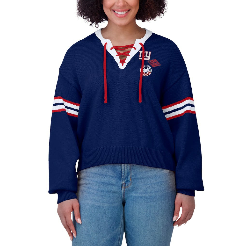New York Giants WEAR by Erin Andrews Women's Lace-Up Pullover Sweatshirt Royal - NFL