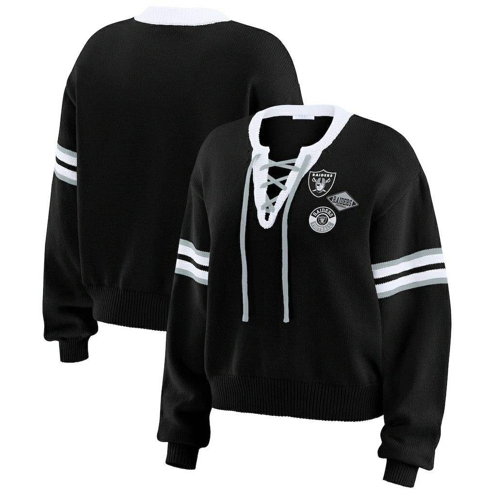 Las Vegas Raiders WEAR by Erin Andrews Women's Lace-Up Pullover Sweatshirt Black - NFL