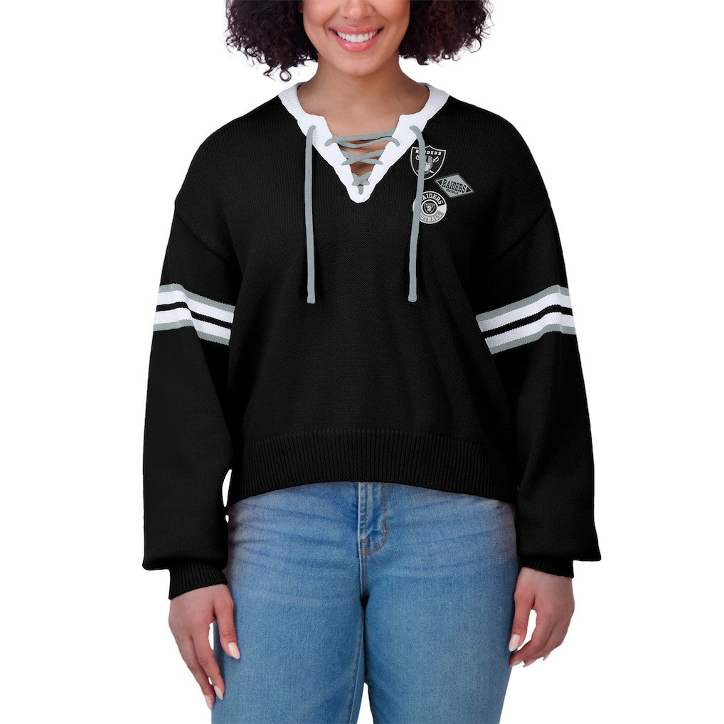 Las Vegas Raiders WEAR by Erin Andrews Women's Lace-Up Pullover Sweatshirt Black - NFL