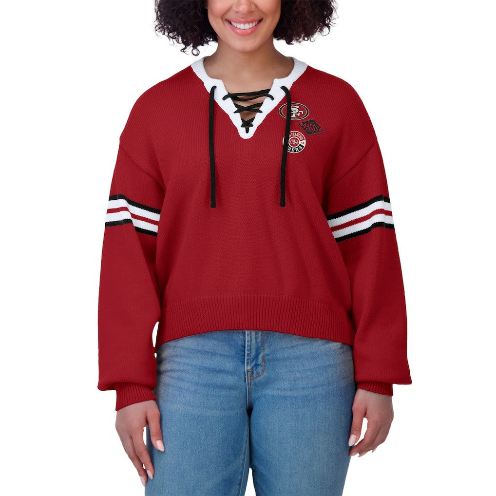 San Francisco 49ers WEAR by Erin Andrews Women's Lace-Up Pullover Sweatshirt Scarlet - NFL