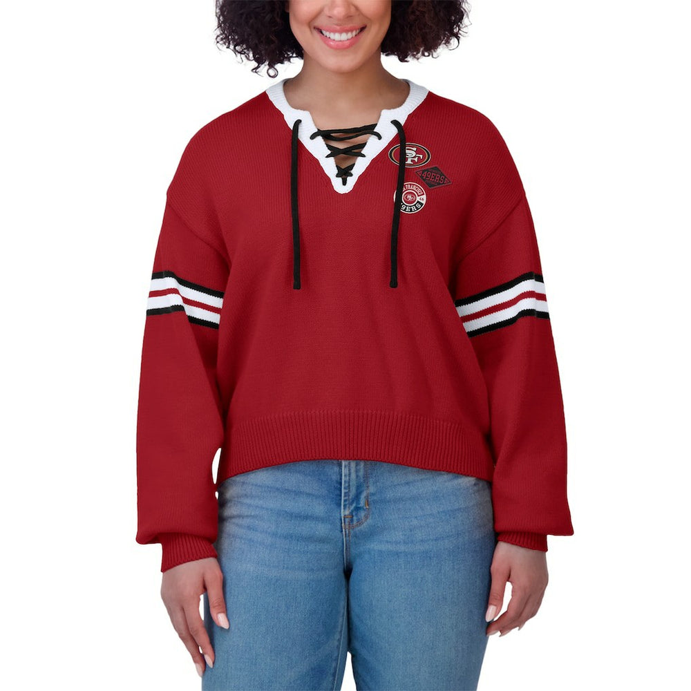 San Francisco 49ers WEAR by Erin Andrews Women's Lace-Up Pullover Sweatshirt Scarlet - NFL