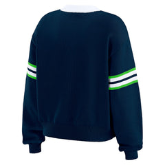 Seattle Seahawks WEAR by Erin Andrews Women's Lace-Up Pullover Sweatshirt Navy - NFL