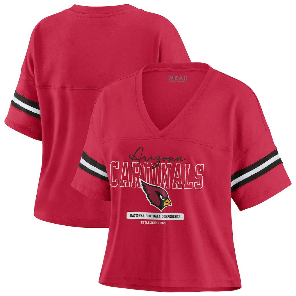 Arizona Cardinals WEAR by Erin Andrews Women's Color Block Boxy Modest Crop V-Neck T-Shirt Cardinal - NFL