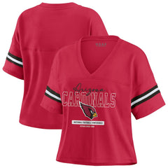 Arizona Cardinals WEAR by Erin Andrews Women's Color Block Boxy Modest Crop V-Neck T-Shirt Cardinal - NFL