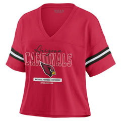 Arizona Cardinals WEAR by Erin Andrews Women's Color Block Boxy Modest Crop V-Neck T-Shirt Cardinal - NFL