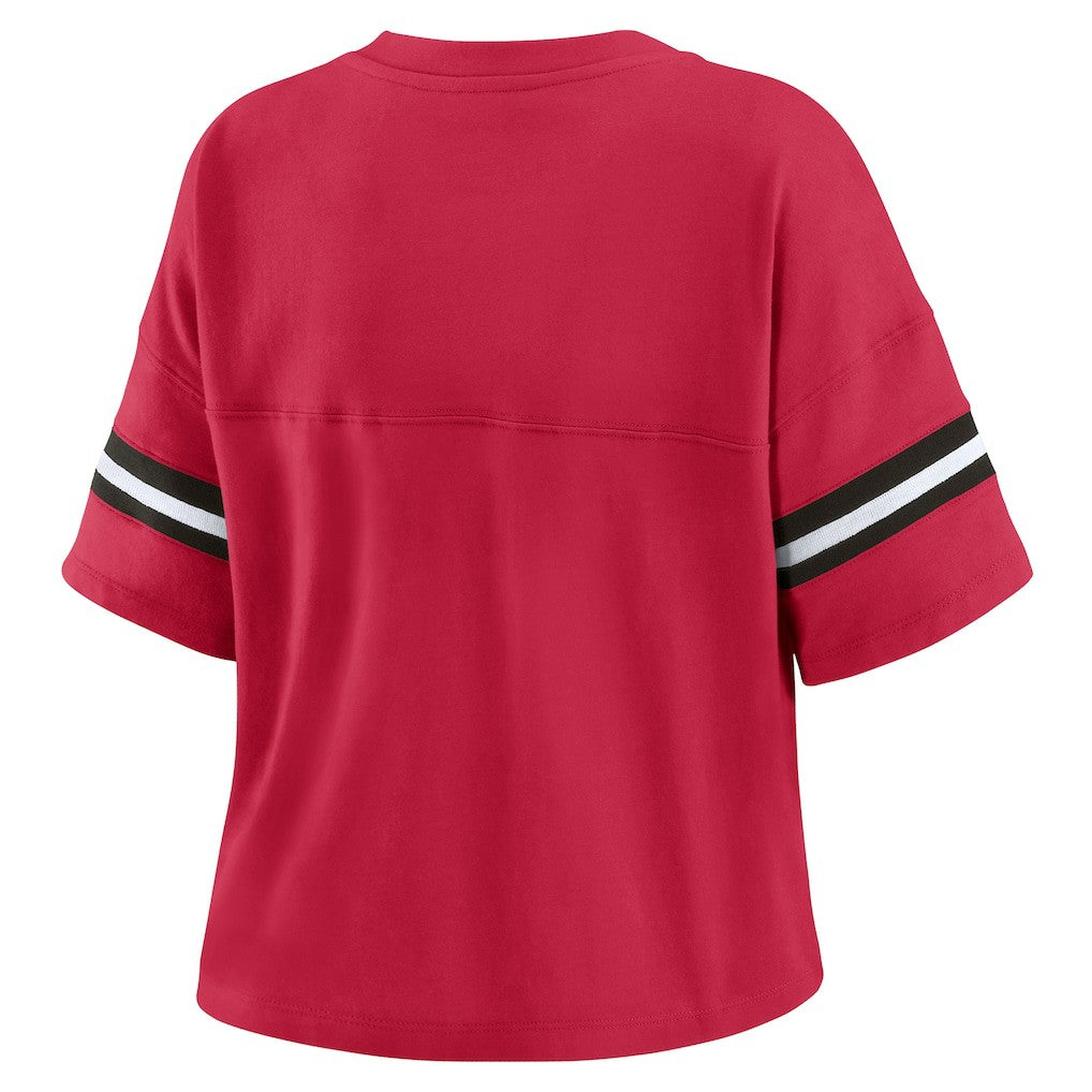 Arizona Cardinals WEAR by Erin Andrews Women's Color Block Boxy Modest Crop V-Neck T-Shirt Cardinal - NFL