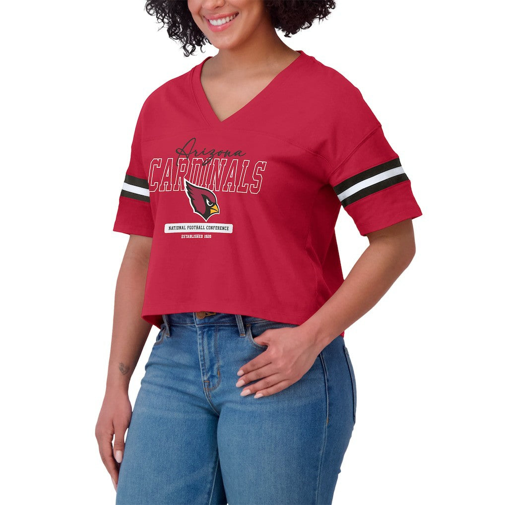 Arizona Cardinals WEAR by Erin Andrews Women's Color Block Boxy Modest Crop V-Neck T-Shirt Cardinal - NFL