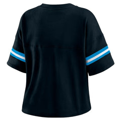 Carolina Panthers WEAR by Erin Andrews Women's Color Block Boxy Modest Crop V-Neck T-Shirt Black - NFL