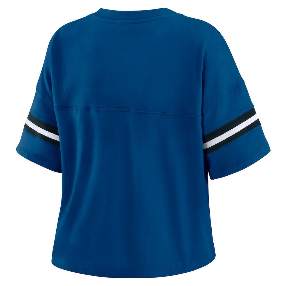 Indianapolis Colts WEAR by Erin Andrews Women's Color Block Boxy Modest Crop V-Neck T-Shirt Royal - NFL